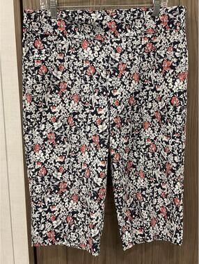 Coral Bay Womens Blue/floral Elastic Waist Stretchy Capri Pants Size 18
